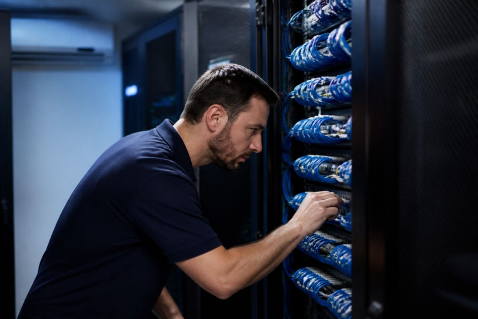 Technician at a server rack